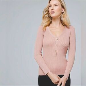 White House Black Market Ribbed Henley Metallic Sweater